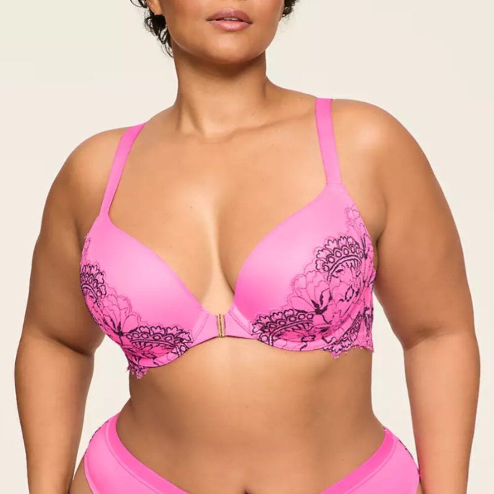Cacique Lane Bryant Front-Close Smooth Boost Plunge Bra Sz 40ddd Sugar Plum Lace